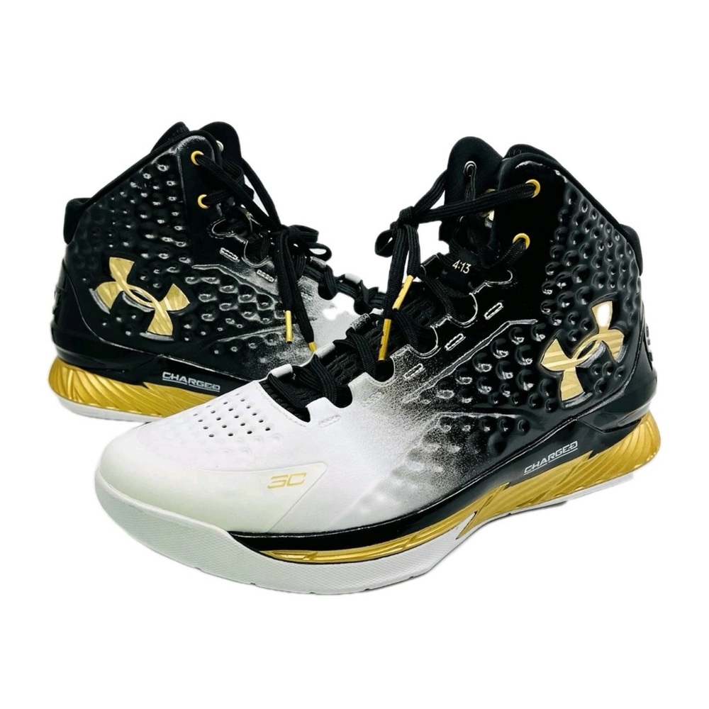 Under Armour Curry 1 Retro MVP Dynasty White Black Gold 3026051-001 Men's Sz 15